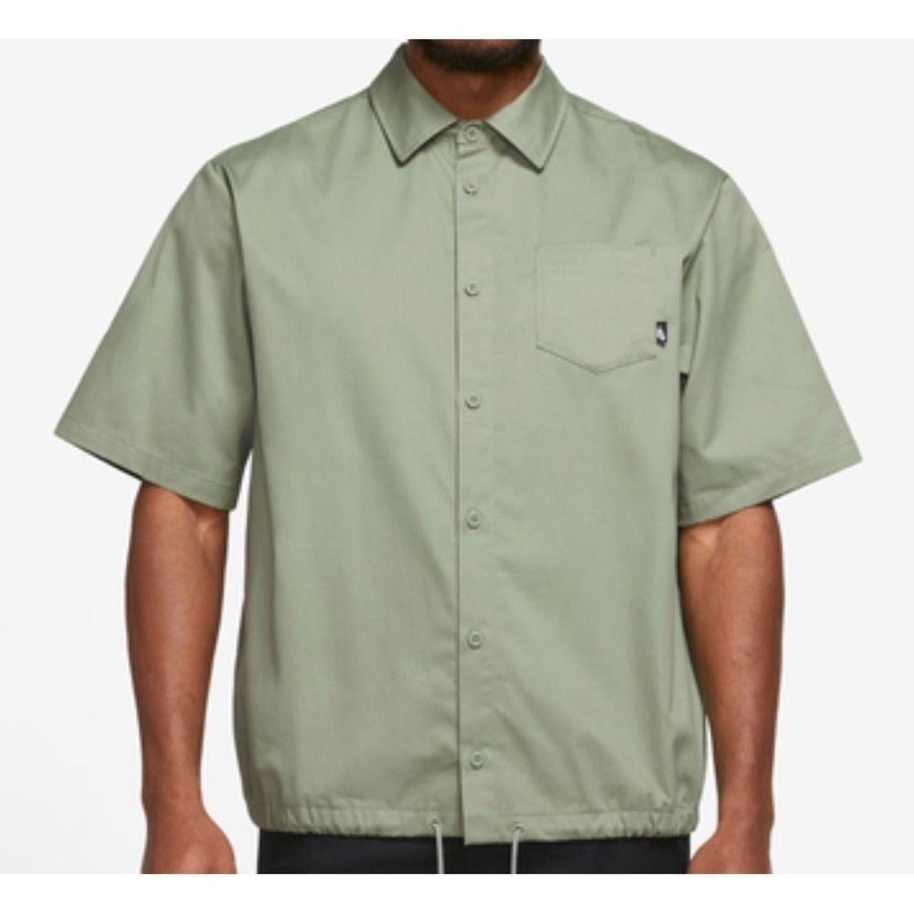 Men's Nike Club Short Sleeve Button Up Shirt Green Size Large
